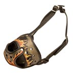 Luxury Padded "Flames" Leather Dog Muzzle for Training